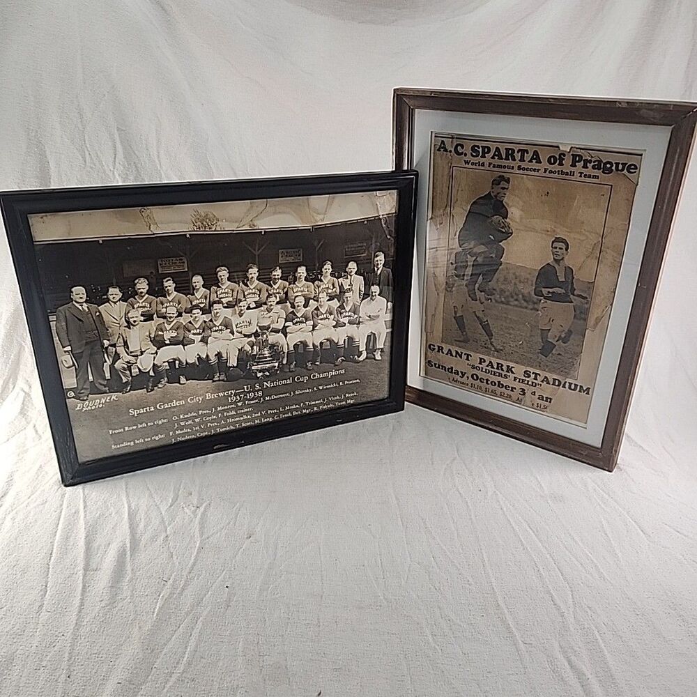 Photograph 1938 Sparta National Champions Soccer Team and Newspaper Clip Framed